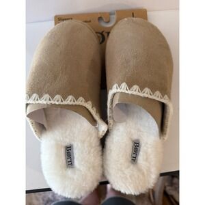 Born Womens Tan  Faux Fur Lined Scuff Slippers Spring Foam Footbed Size L 9-10‎